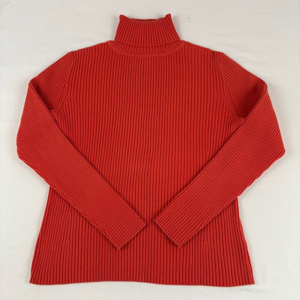 Vintage Gap Y2K Long Sleeve Ribbed Turtleneck Sweater Stretch Orange Large
